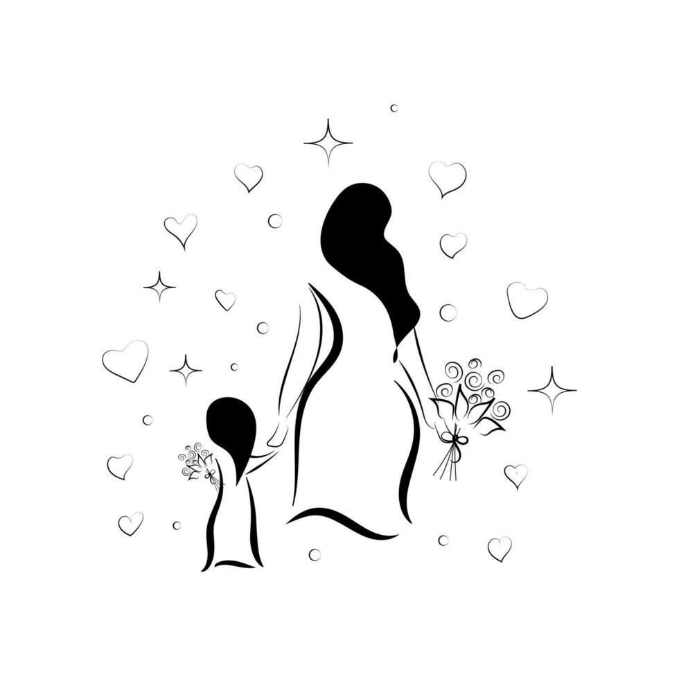 lineair illustratie van moeder en kind, moeder dag illustratie vector illustratie