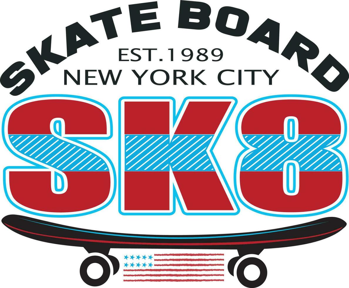 skateboard nieuw york stad sk8 t-shirt ontwerp vector