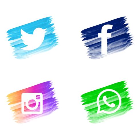 Mooie waterverf sociale media geplaatste pictogrammen vector