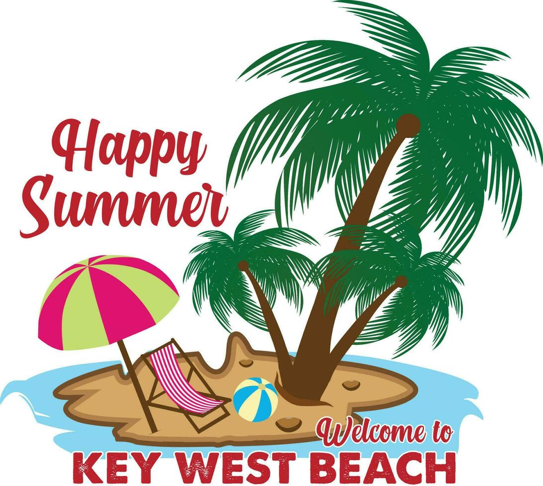 gelukkig zomer Welkom naar sleutel west strand t-shirt ontwerp vector
