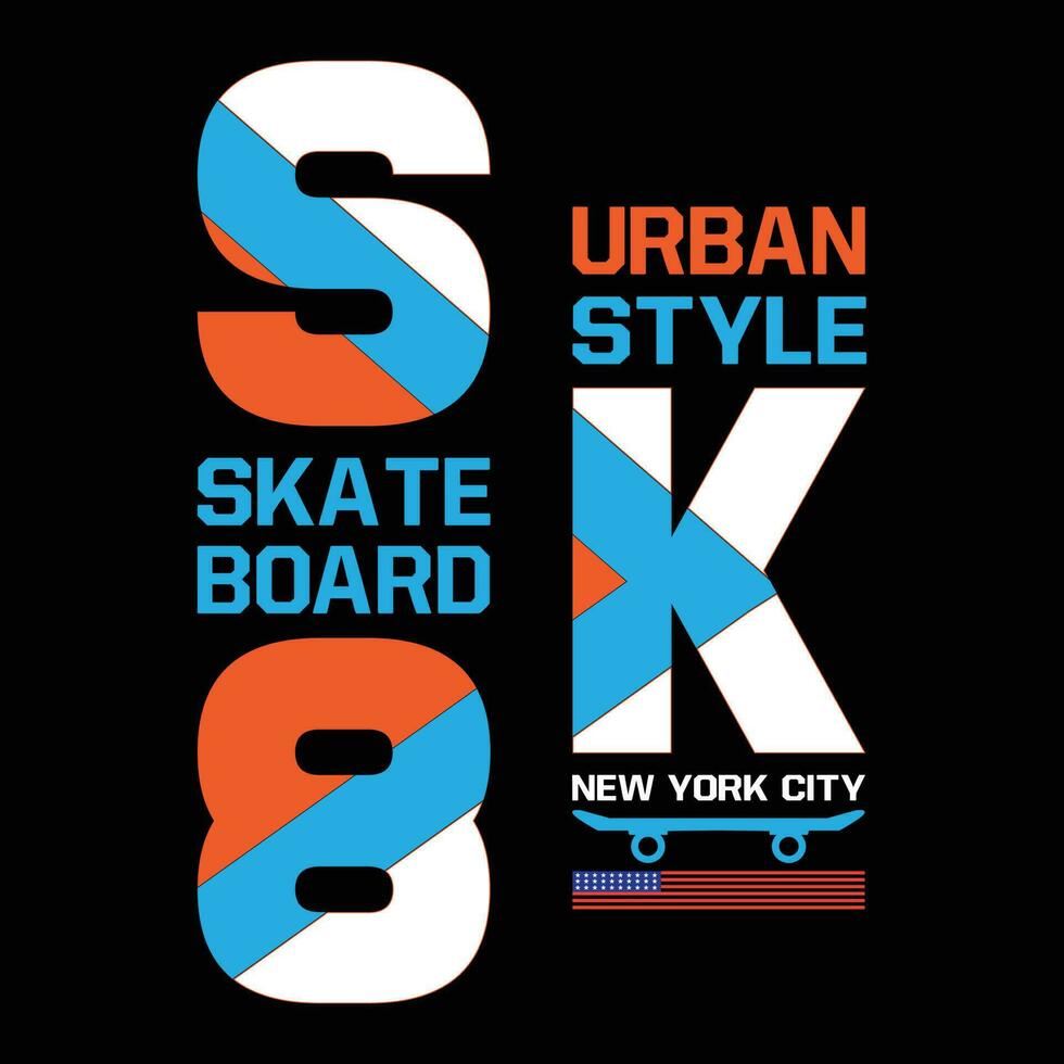 stedelijk stijl sk8 vleet bord nieuw york stad t-shirt ontwerp vector