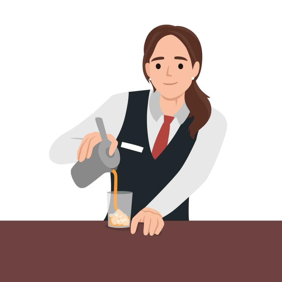 jong vrouw barman maken cocktail concept vector