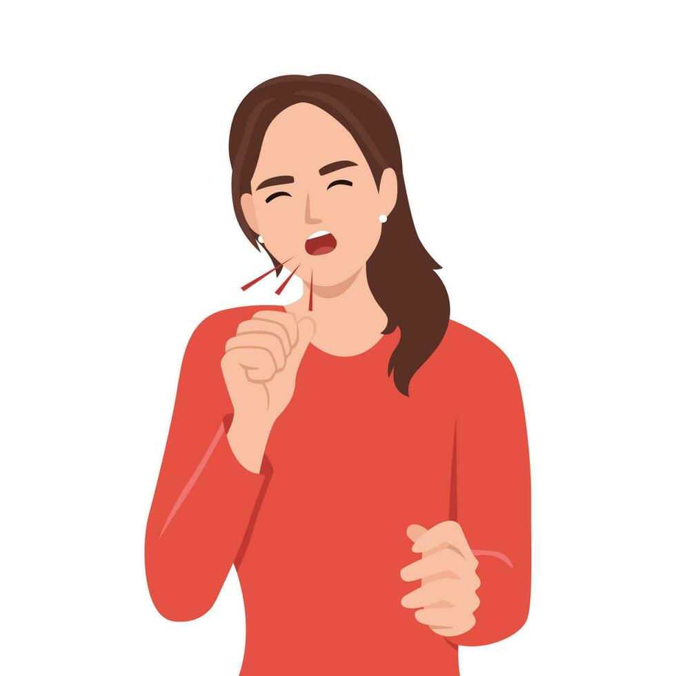 illustratie van jong tiener meisje hoesten met vuist in voorkant van mond vector