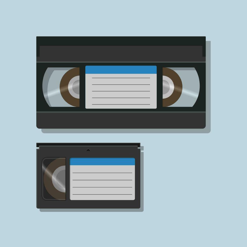 minimalistische retro vhs en vhs-c video cassette plakband vlak illustratie retro tech 90s 80s nostalgie herinneringen vector