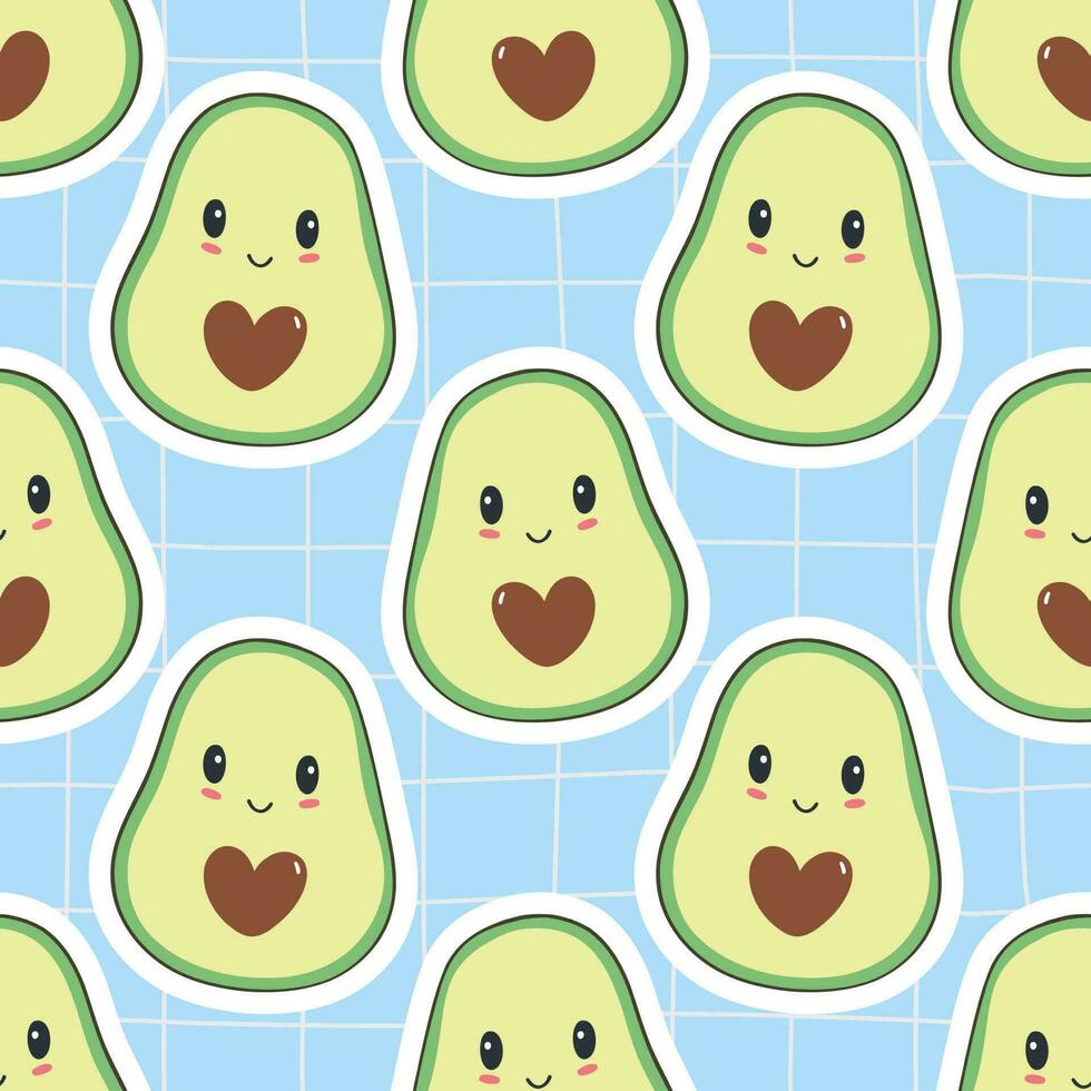 naadloos patroon met schattig en grappig avocado. gekleurde vlak vector illustratie voor afdrukken.