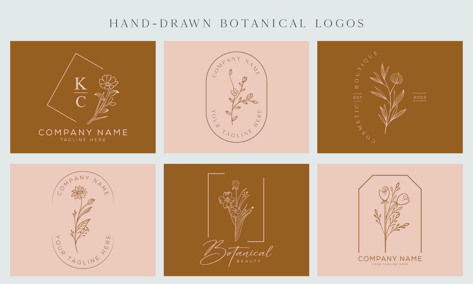 botanische bloemen element vector trendy hand getekende logo met wilde bloemen en bladeren. logo voor spa en schoonheidssalon, boetiek, biologische winkel, bruiloft, floral designer, interieur, fotografie, cosmetica.