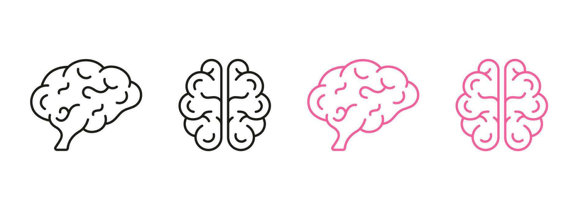 brainstorm symbool verzameling Aan wit achtergrond. menselijk hersenen lijn en silhouet kleur icoon set. psychologie, neurologie, kennis, geheugen, verstand, intelligentie- pictogram. geïsoleerd vector illustratie.