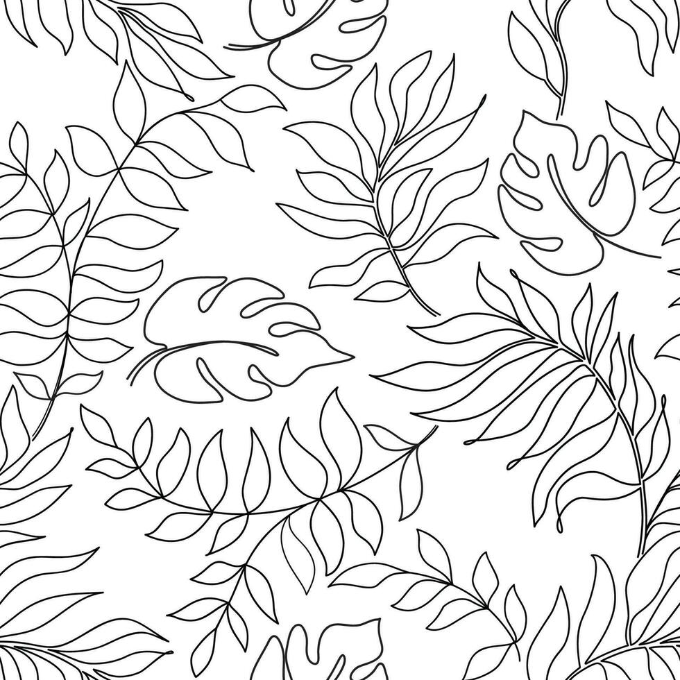 bloemen naadloos lijn kunst patroon. Afdeling met bladeren sier- schets textuur. floreren natuur zomer tuin getextureerde achtergrond vector