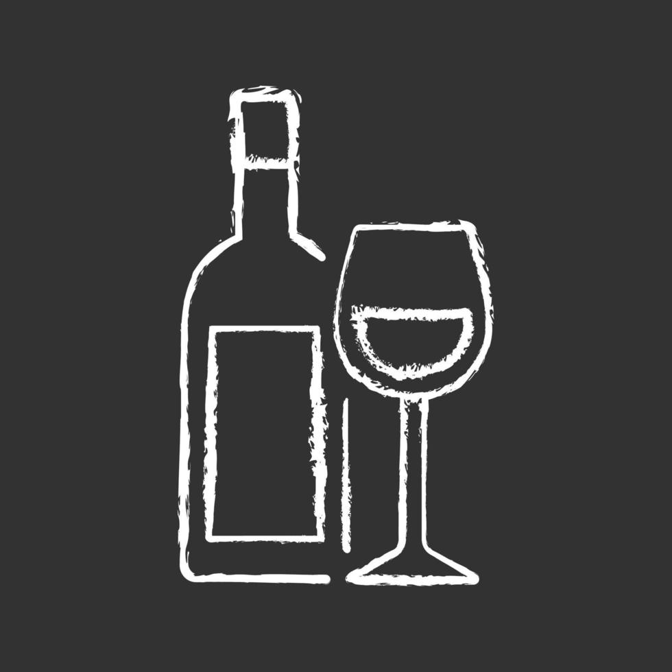 wijn krijt wit pictogram op zwarte achtergrond vector