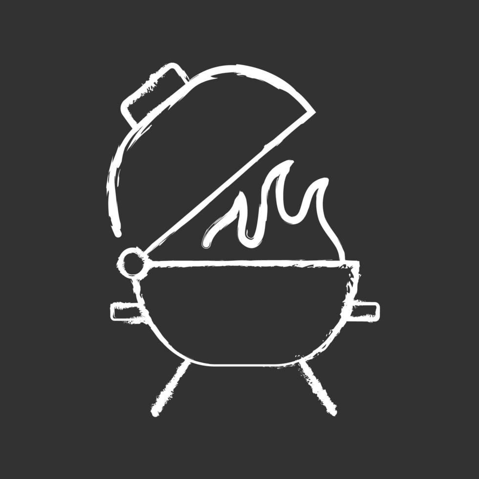 BBQ-grill krijt wit pictogram op zwarte achtergrond vector