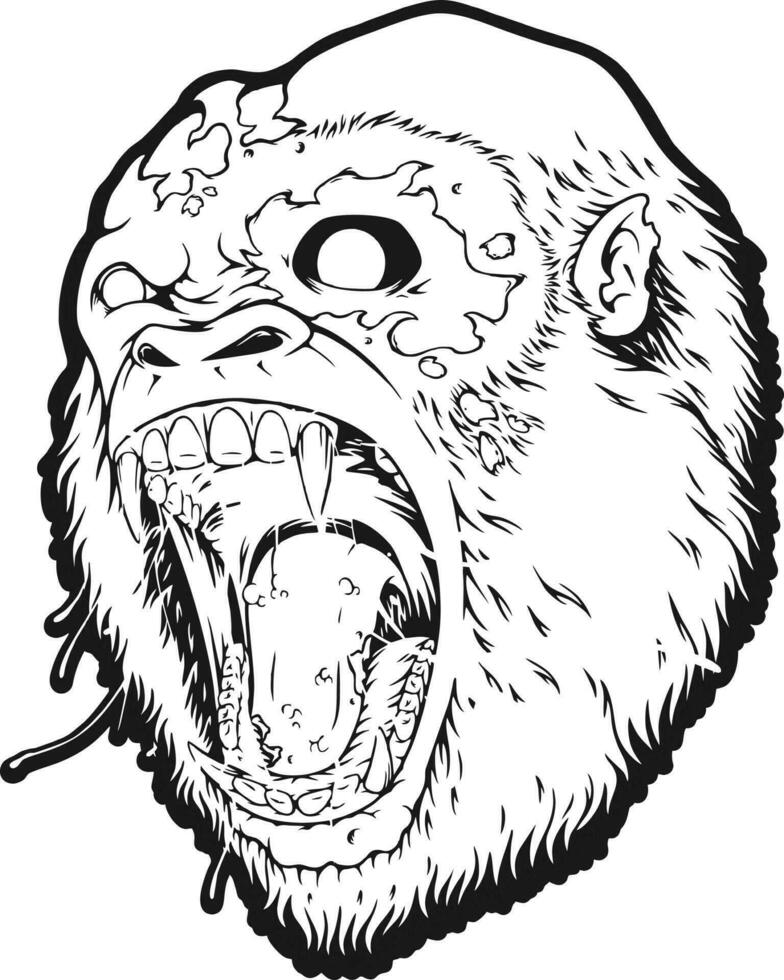 spookachtig boos brullen monster zombie gorilla logo illustraties monochroom vector illustraties voor uw werk logo, handelswaar t-shirt, stickers en etiket ontwerpen, poster, groet kaarten reclame