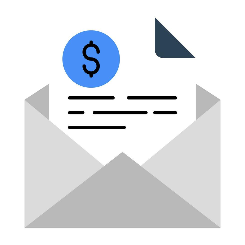 gevouwen papier met dollar binnen envelop, icoon van financieel mail vector