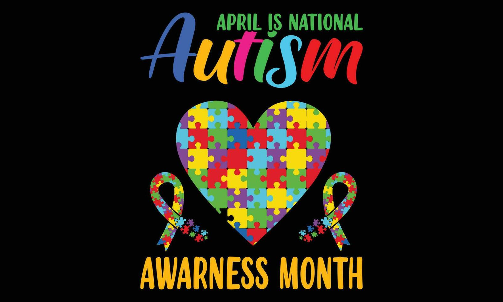 april is nationaal autisme bewustzijn maand t-shirt ontwerp vector illustratie- autisme t-shirt ontwerp concept. allemaal ontwerpen zijn kleurrijk en gemaakt gebruik makend van lint, puzzels, liefde, enz