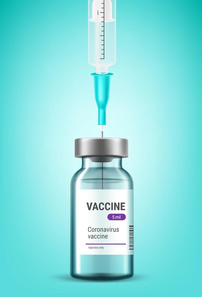 vaccin glazen injectieflacon met naald van plastic spuit erin vector