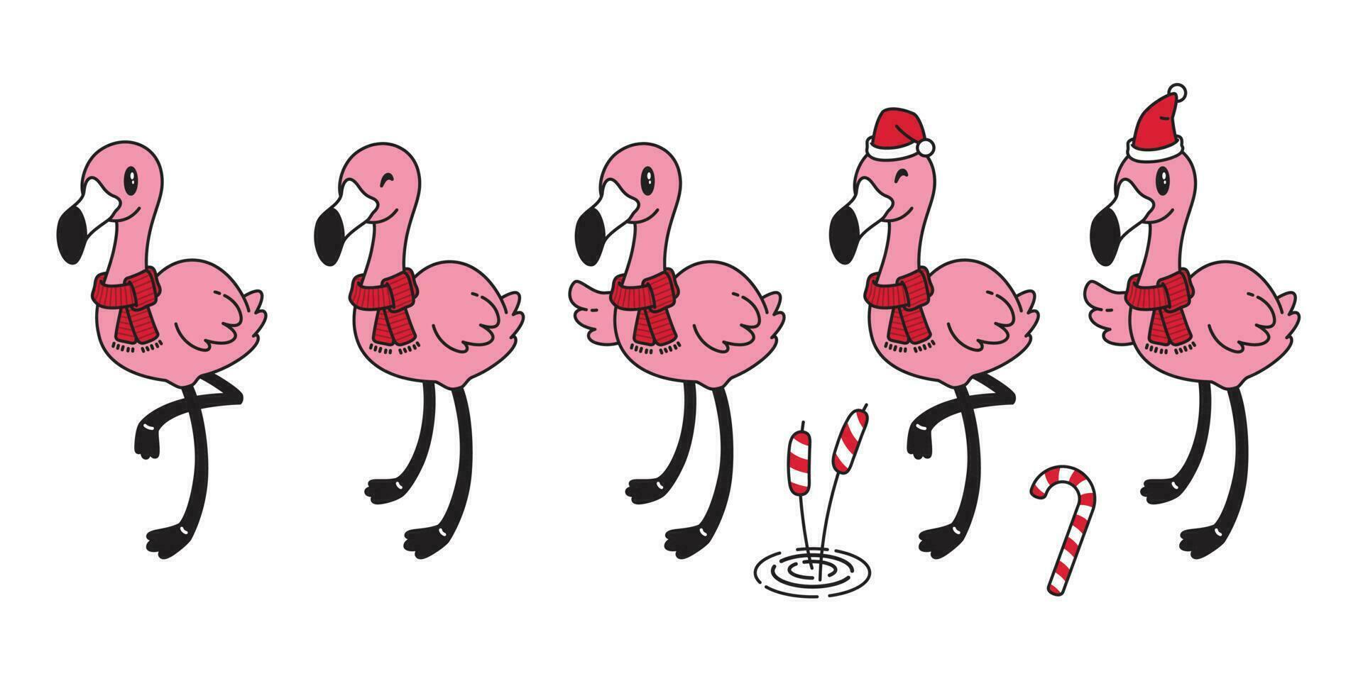 flamingo vector reeks Kerstmis hoed de kerstman claus hoed Kerstmis sjaal tekenfilm karakter roze flamingo's snoep riet illustratie schattig dier exotisch fauna