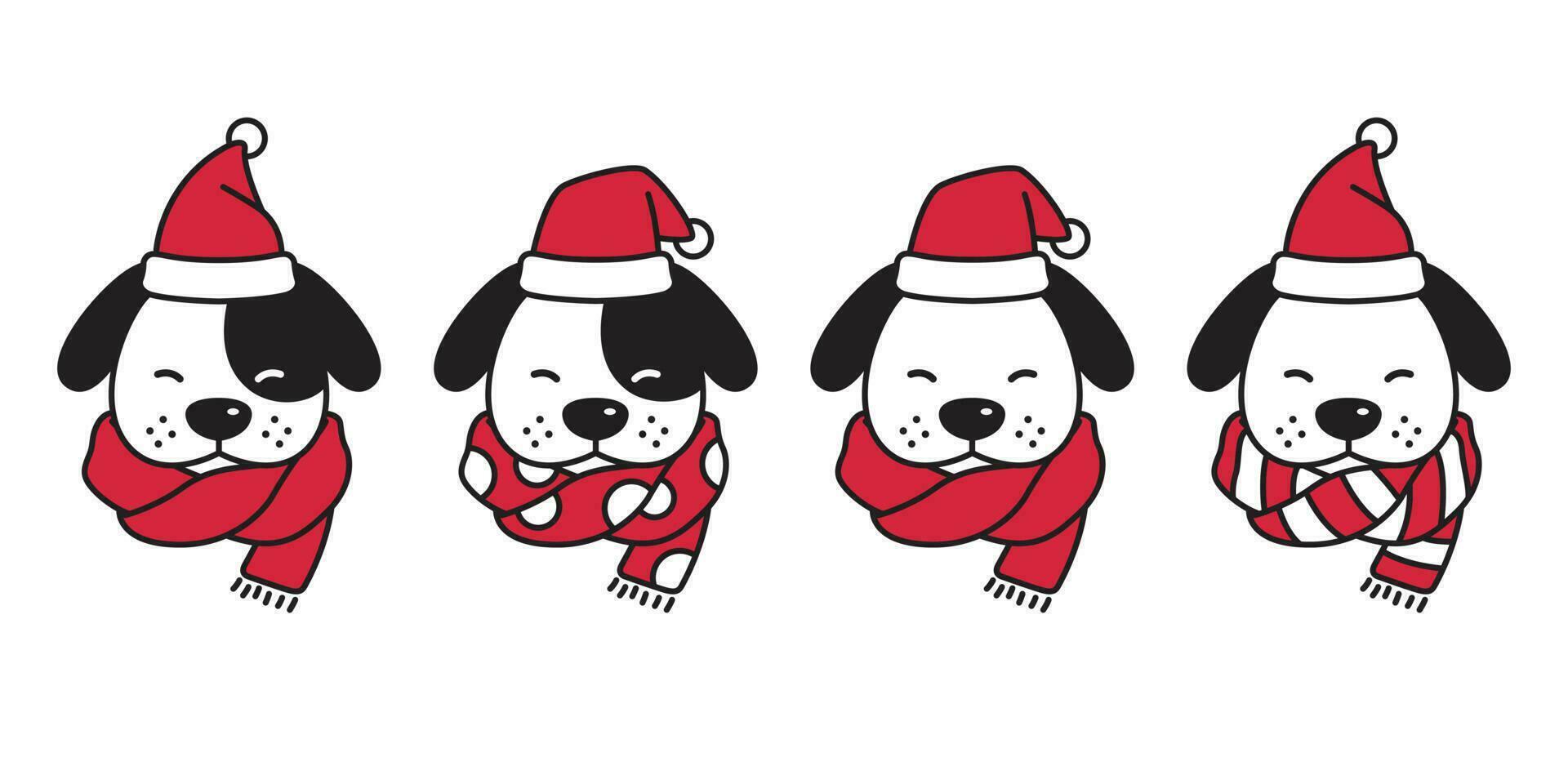 hond vector Kerstmis Frans bulldog de kerstman claus hoed Kerstmis polka punt strepen sjaal icoon puppy hoofd tekenfilm karakter logo illustratie