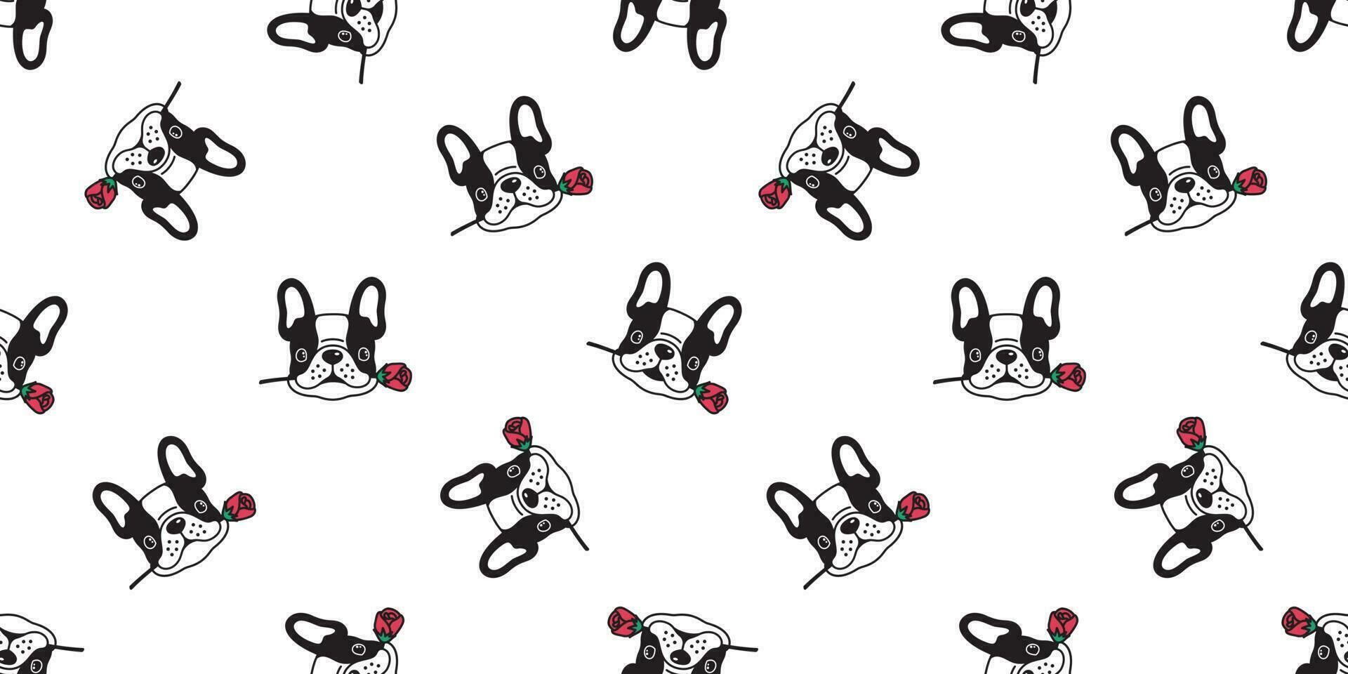 hond naadloos patroon Frans bulldog vector Valentijn roos bloem tegel achtergrond tekenfilm sjaal geïsoleerd illustratie zwart herhaling behang