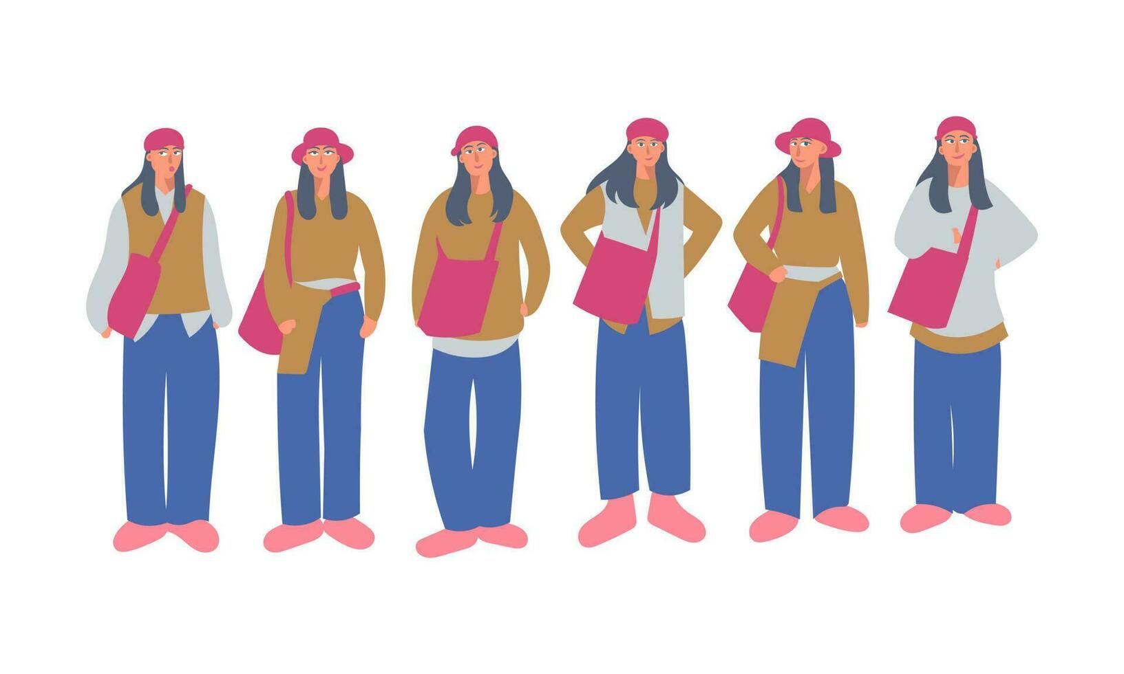 vector illustratie van een groep van Dames in gewoontjes kleren. vlak stijl.