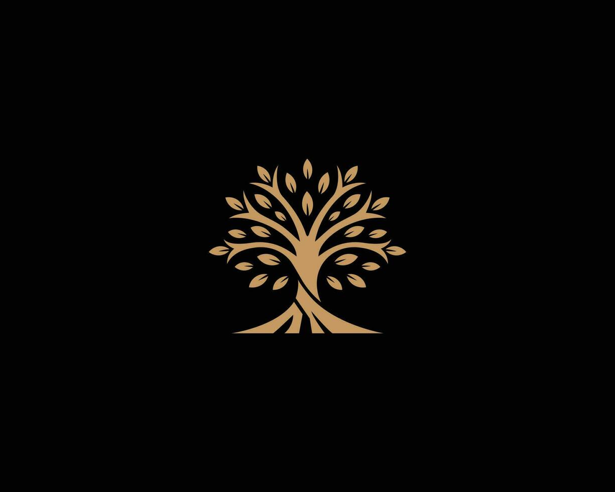 natuurlijk gouden boom tuin fabriek logo icoon sjabloon ontwerp vector concept illustratie.