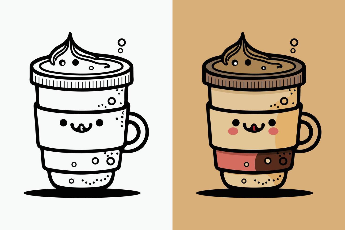 koffie kop logo, schattig koffie kop tekenfilm lijn kunst kleurrijk vector illustratie, koffie kop icoon ontwerp, vlak karton stijl, voedsel en drinken icoon