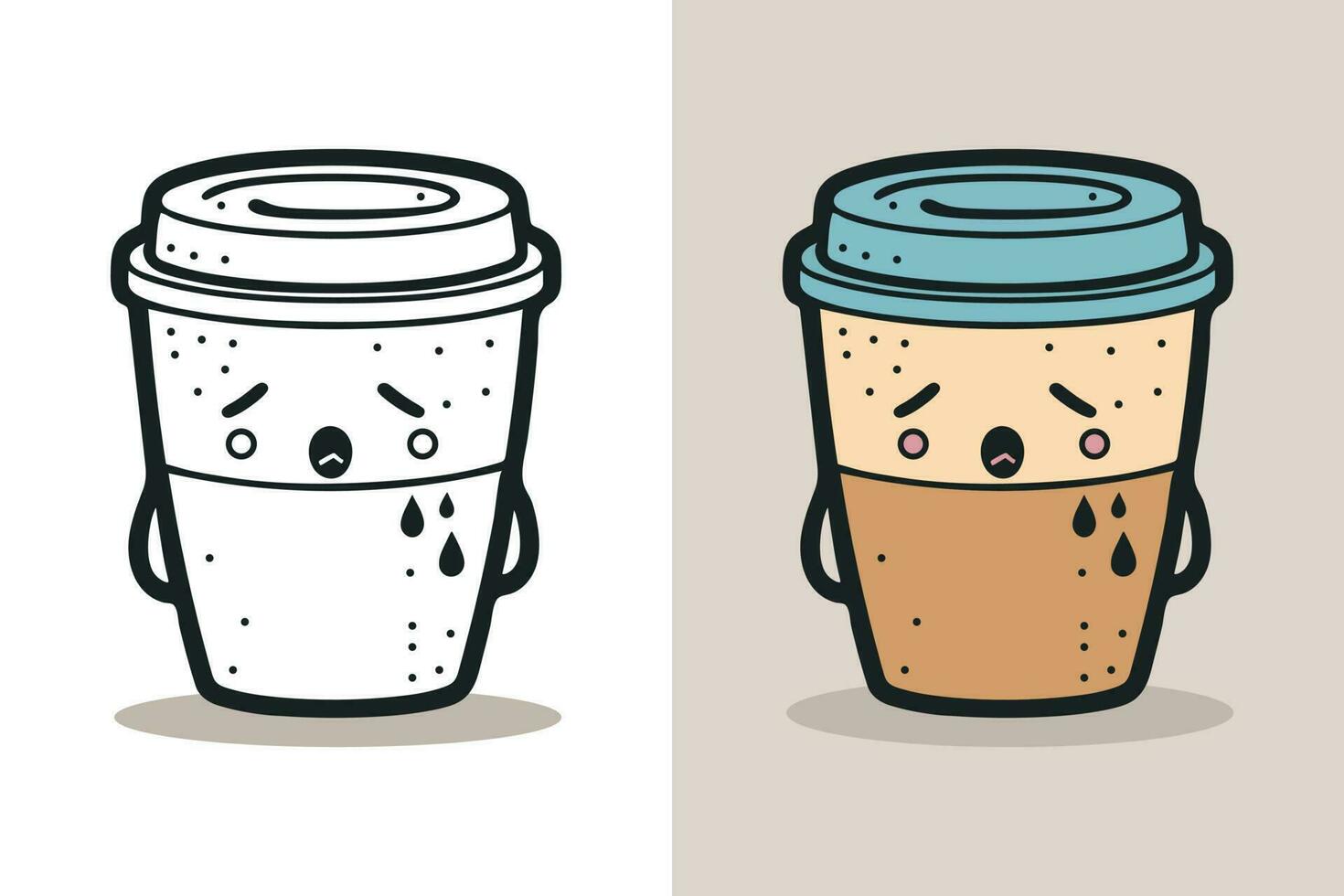 koffie kop logo, schattig koffie kop tekenfilm lijn kunst kleurrijk vector illustratie, koffie kop icoon ontwerp, vlak karton stijl, voedsel en drinken icoon