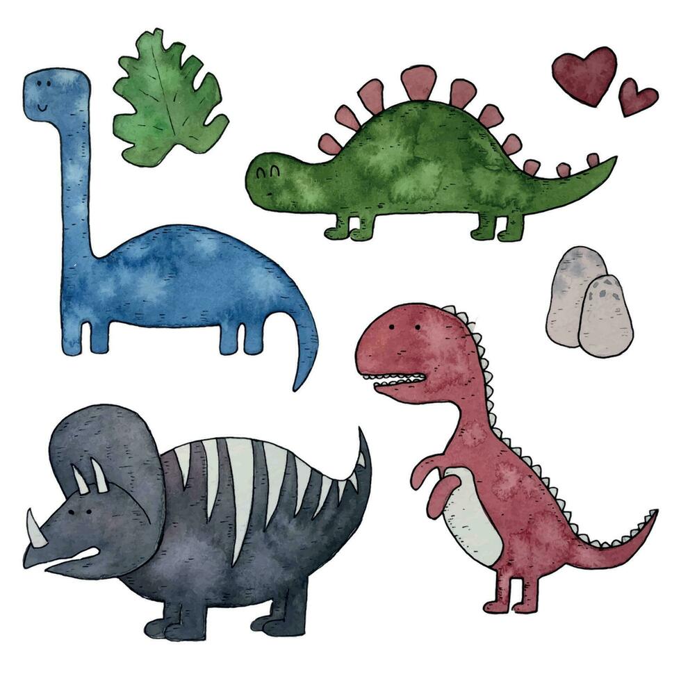 waterverf reeks van dinosaurus tekens vector