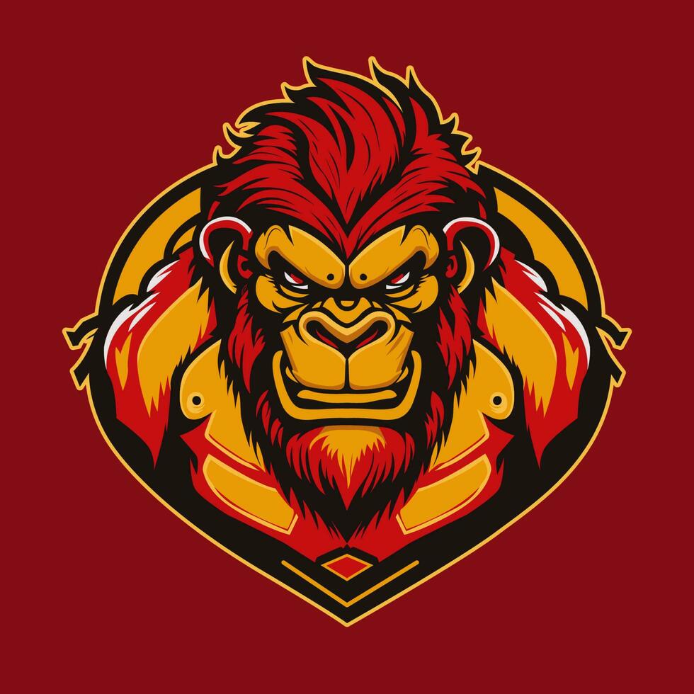 gorilla mascotte logo gaming sport- rood en geel vector