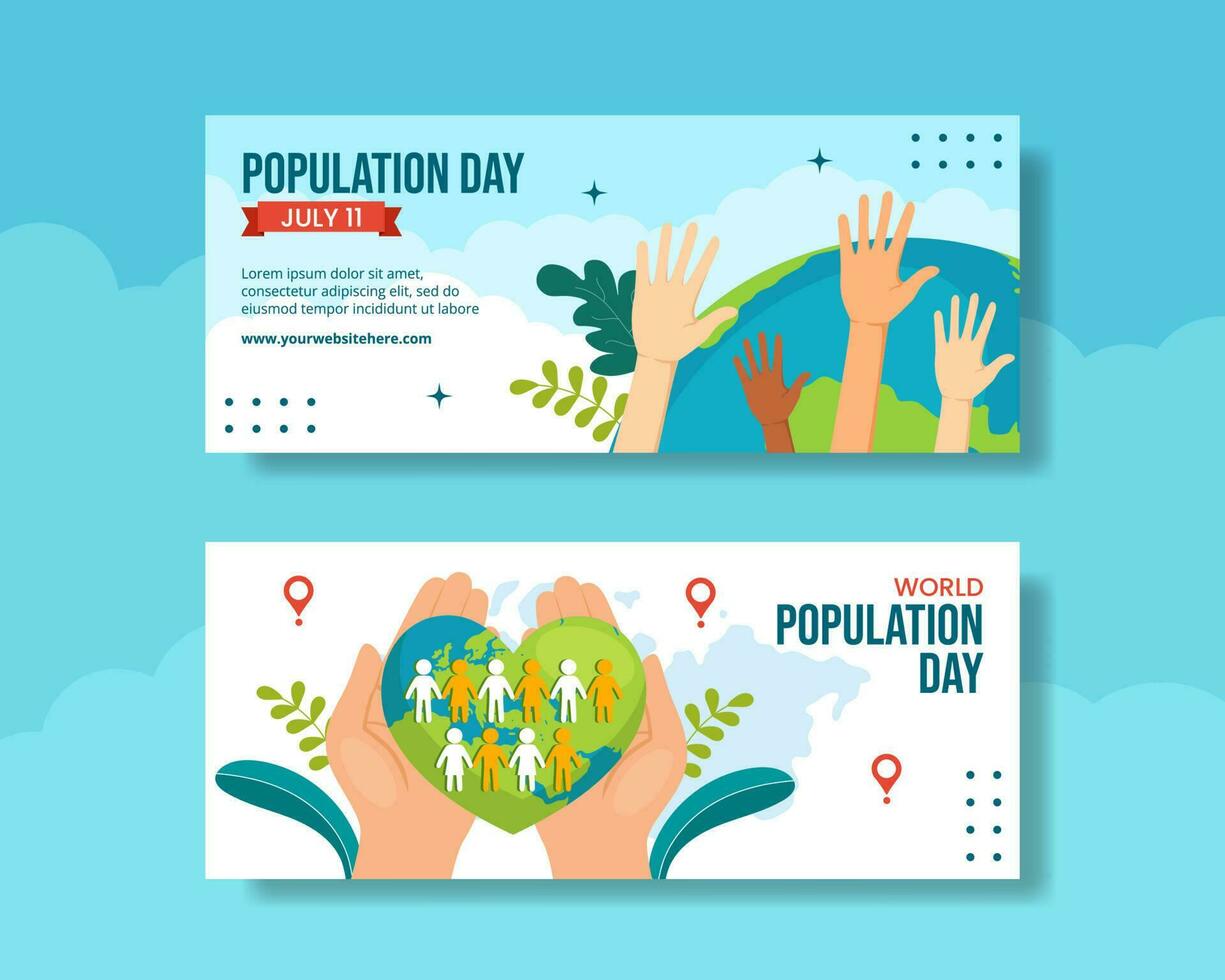 wereld bevolking dag horizontaal banier tekenfilm hand- getrokken Sjablonen achtergrond illustratie vector