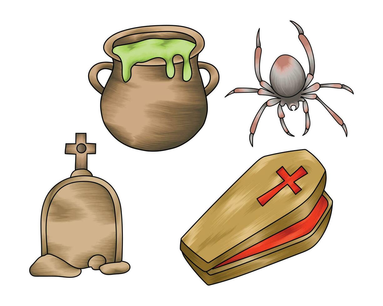 hand- getrokken halloween element set, halloween element vector illustratie