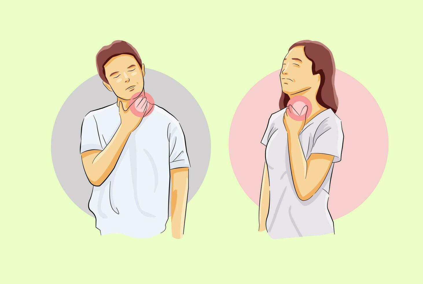 Mens vrouw hebben nek keel probleem ziek ziek allergie nodig hebben medisch aandacht vector