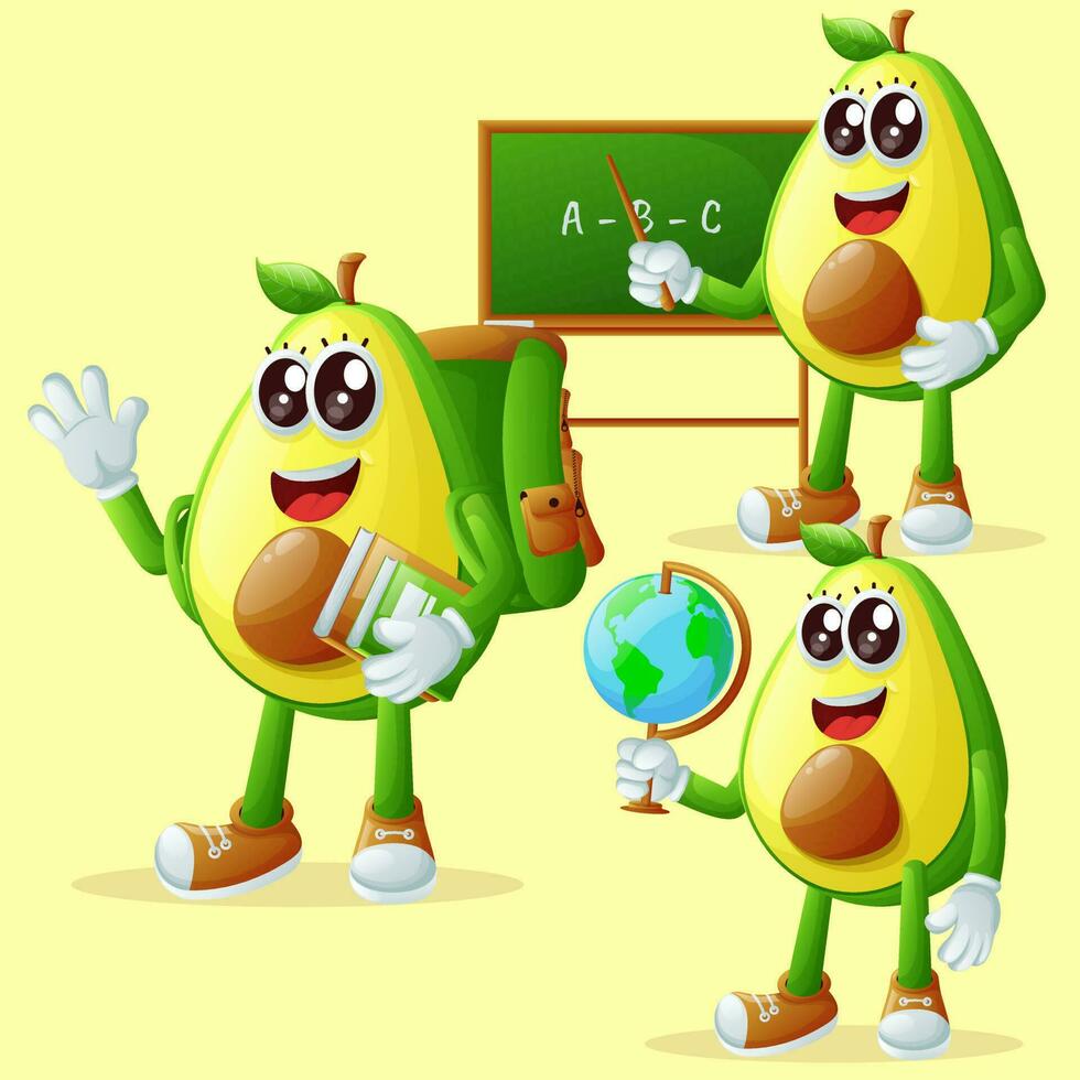 schattig avocado tekens in onderwijs vector