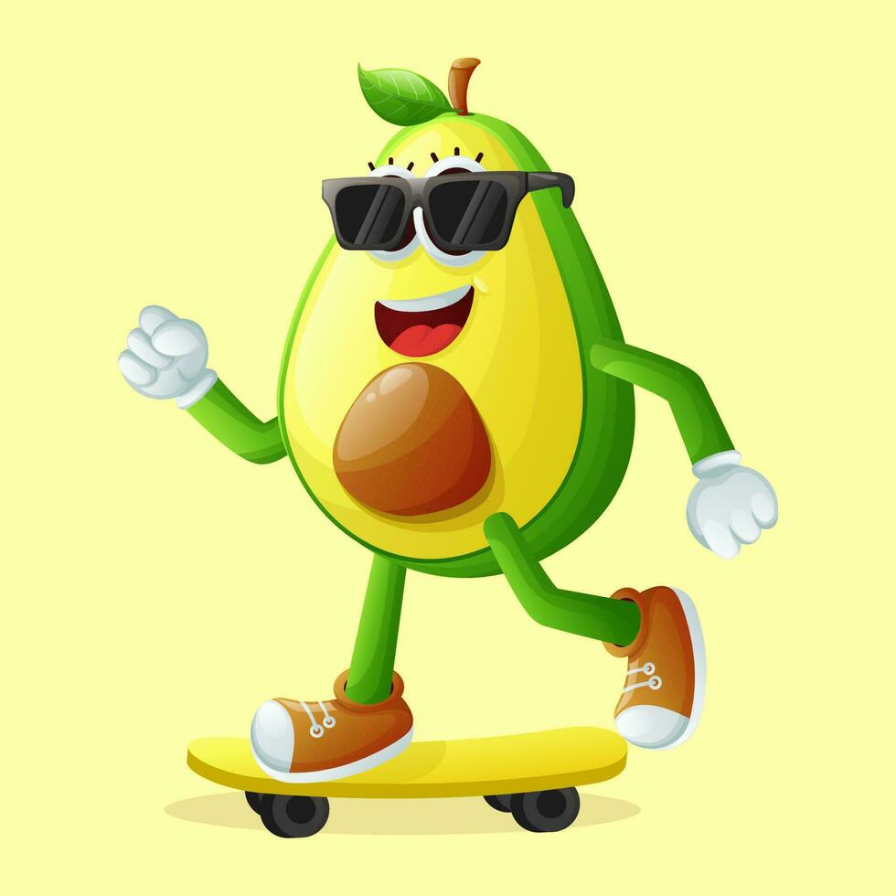 schattig avocado karakter skateboarden vector