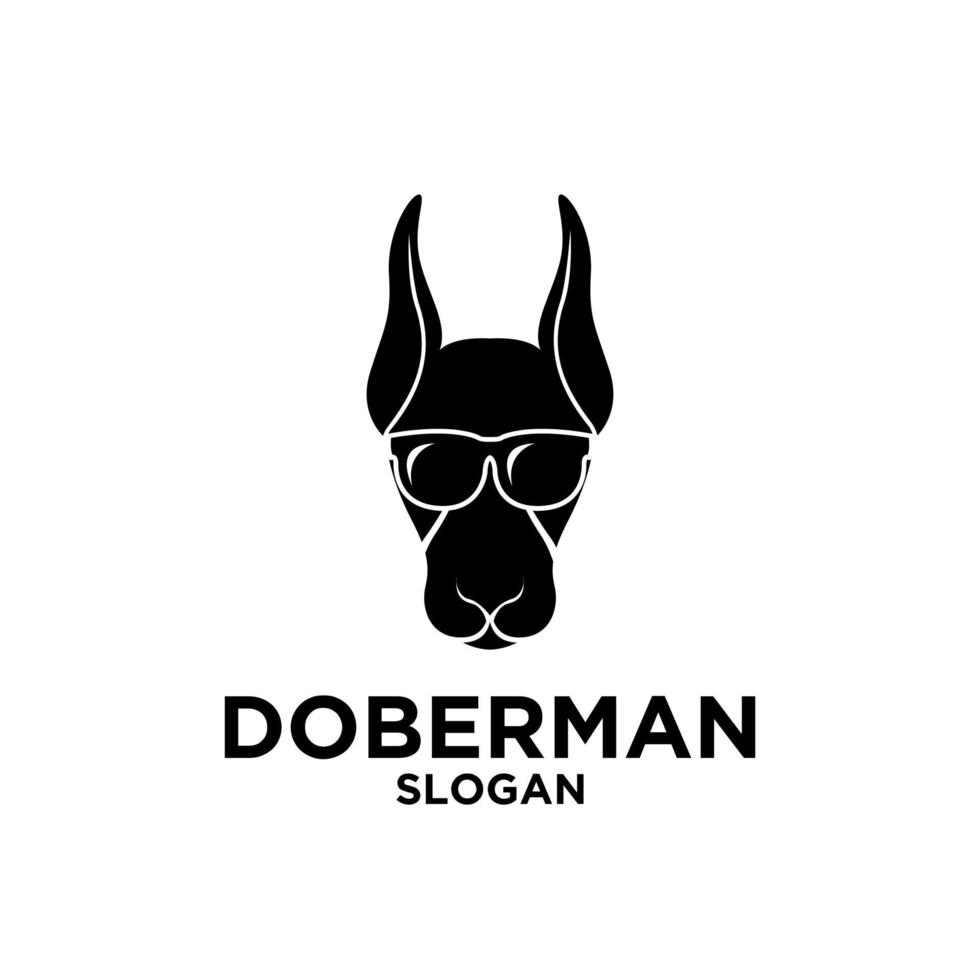 eenvoudig schattig doberman hond hoofd gebruikt zonnebril vector embleemontwerp pictogram illustratie