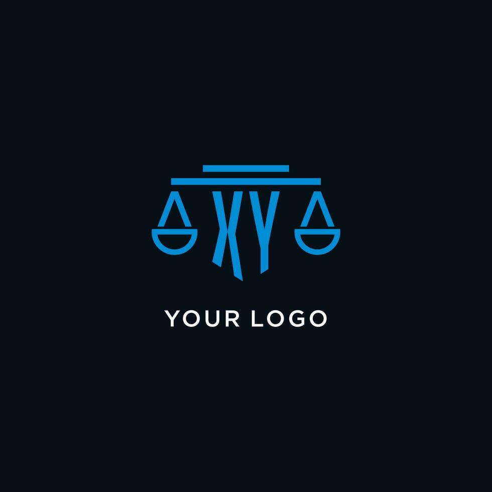 xy monogram eerste logo met balans van gerechtigheid icoon ontwerp inspiratie vector
