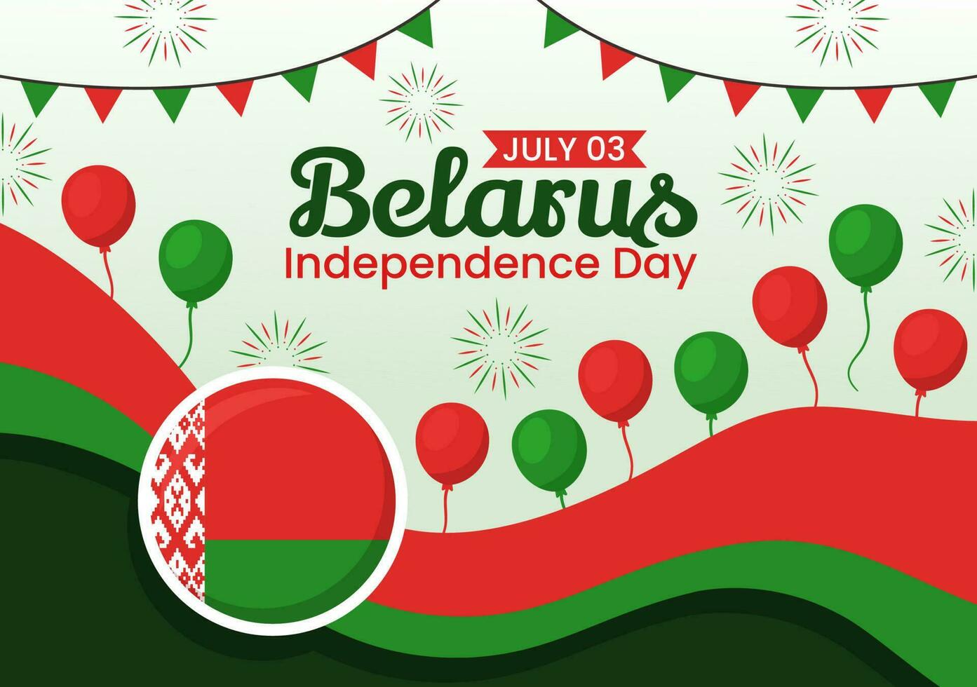 Wit-Rusland onafhankelijkheid dag vector illustratie Aan 3 juli met golvend vlag in nationaal vakantie vlak tekenfilm hand- getrokken landen bladzijde achtergrond Sjablonen