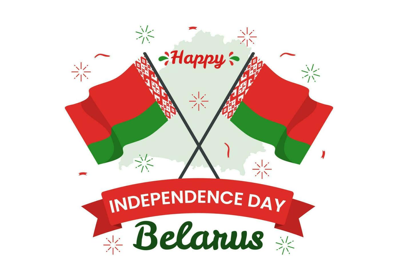 Wit-Rusland onafhankelijkheid dag vector illustratie Aan 3 juli met golvend vlag in nationaal vakantie vlak tekenfilm hand- getrokken landen bladzijde achtergrond Sjablonen