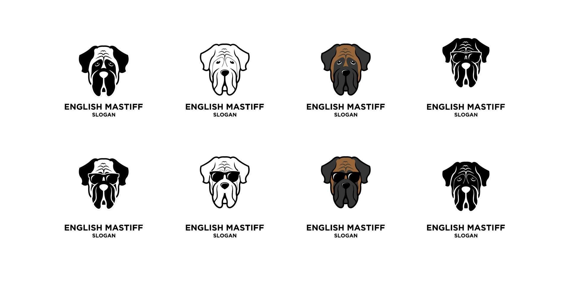 collectie Engelse mastiff hond hoofd vector embleemontwerp pictogram illustratie instellen