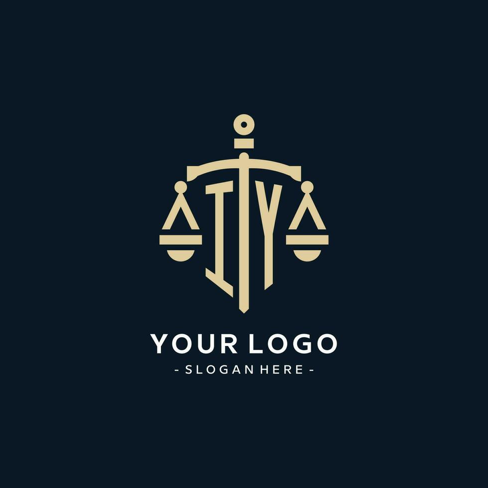 iy eerste logo met schaal van gerechtigheid en schild icoon vector