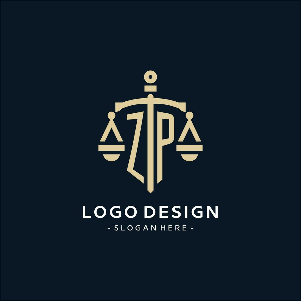 zp eerste logo met schaal van gerechtigheid en schild icoon vector