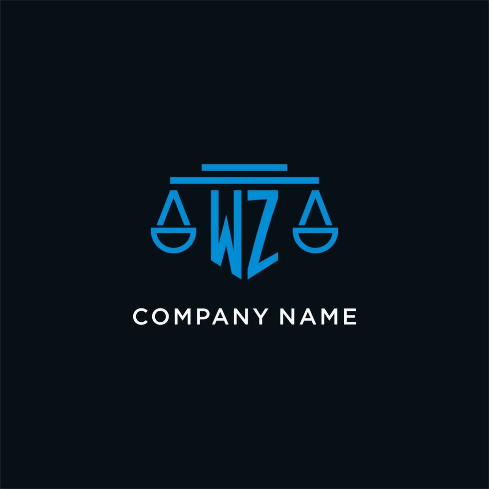 wz monogram eerste logo met balans van gerechtigheid icoon ontwerp inspiratie vector