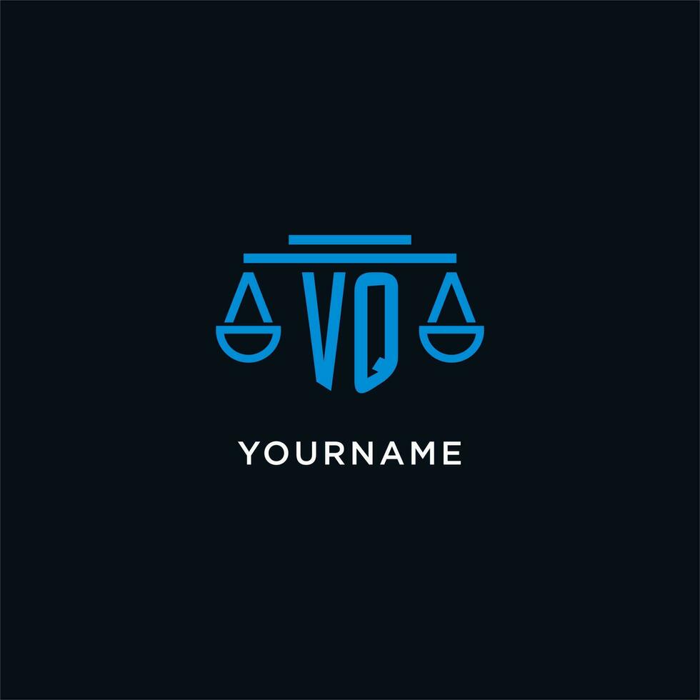 vq monogram eerste logo met balans van gerechtigheid icoon ontwerp inspiratie vector