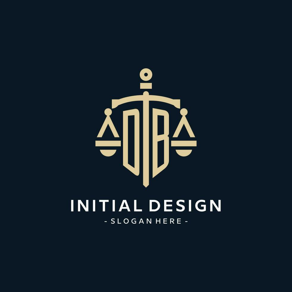 db eerste logo met schaal van gerechtigheid en schild icoon vector