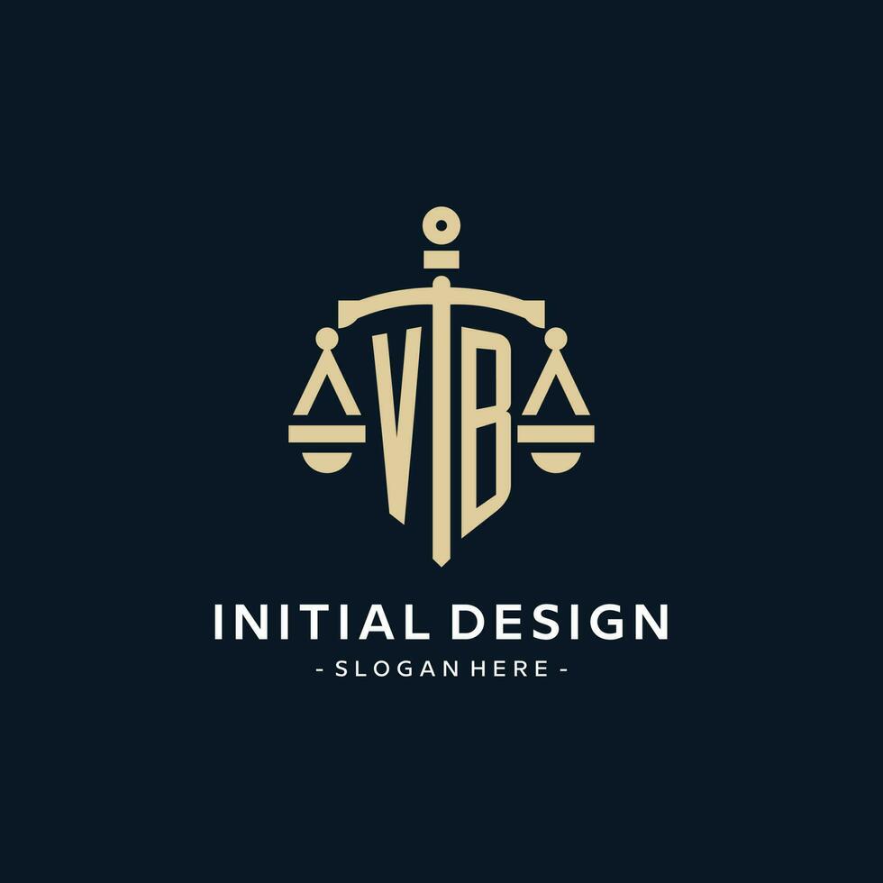 vb eerste logo met schaal van gerechtigheid en schild icoon vector