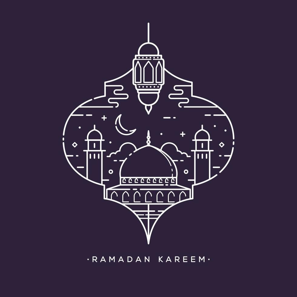 ramadan kareem arabische kalligrafie met moskee lijntekeningen ontwerp vector