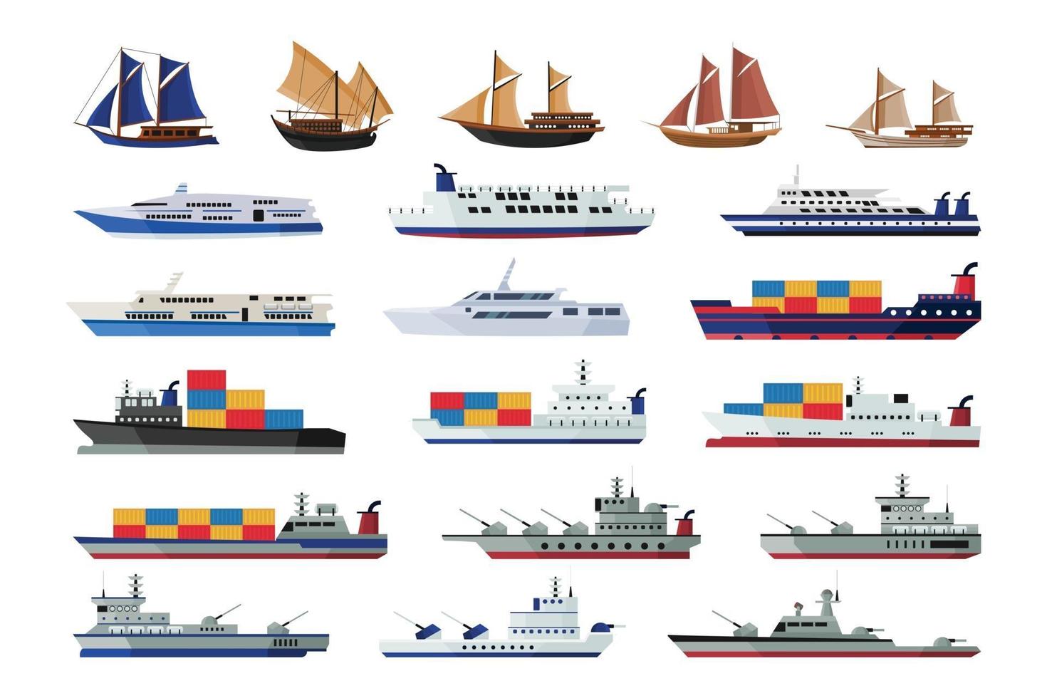 set maritieme scheepscollecties scheepvaartboten vector