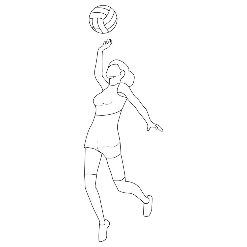 meisje Speel volleybal lijn kunst vector