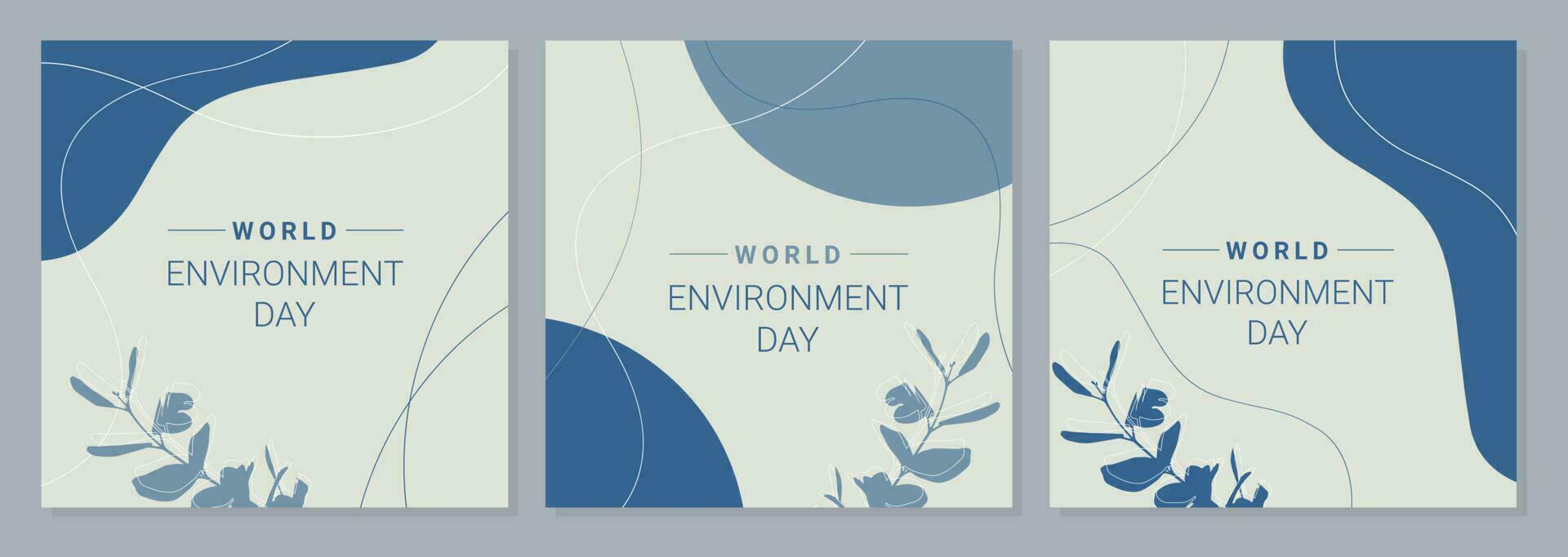 reeks posters van blauw wereld milieu dag , brochures, folder Sjablonen. eco biologisch abstract lineair vorm geven aan, boho stijl. vector