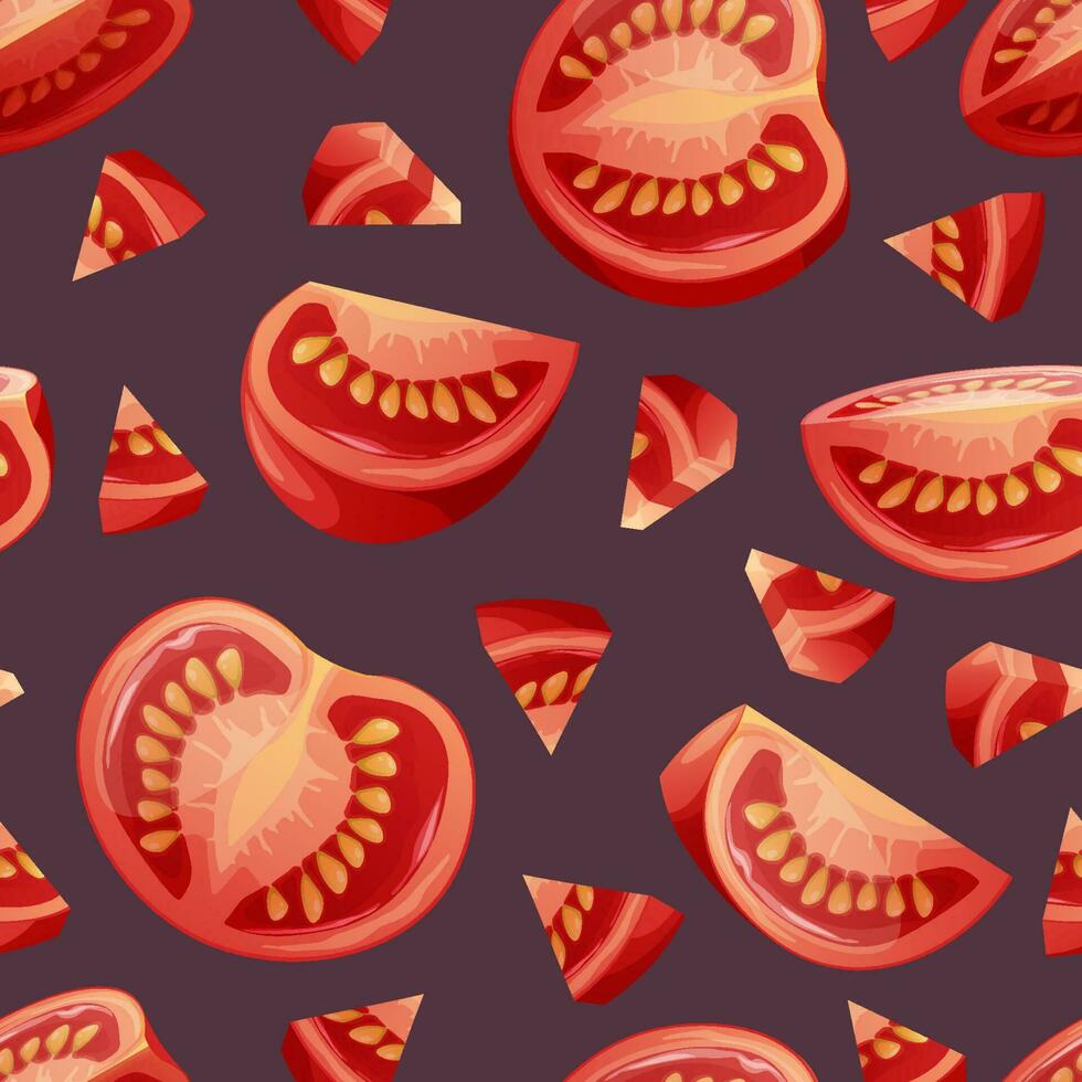 naadloos patroon met tomaat plakjes. traditioneel gezond keuken. heerlijk groente. structuur voor kleding stof, behang, restaurant papier en menu vector
