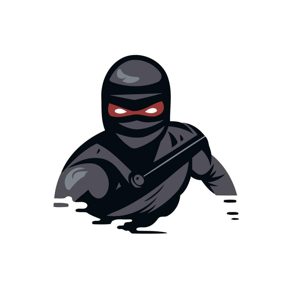 vector illustratie van een tekenfilm Ninja met een zwaard in zijn hand.