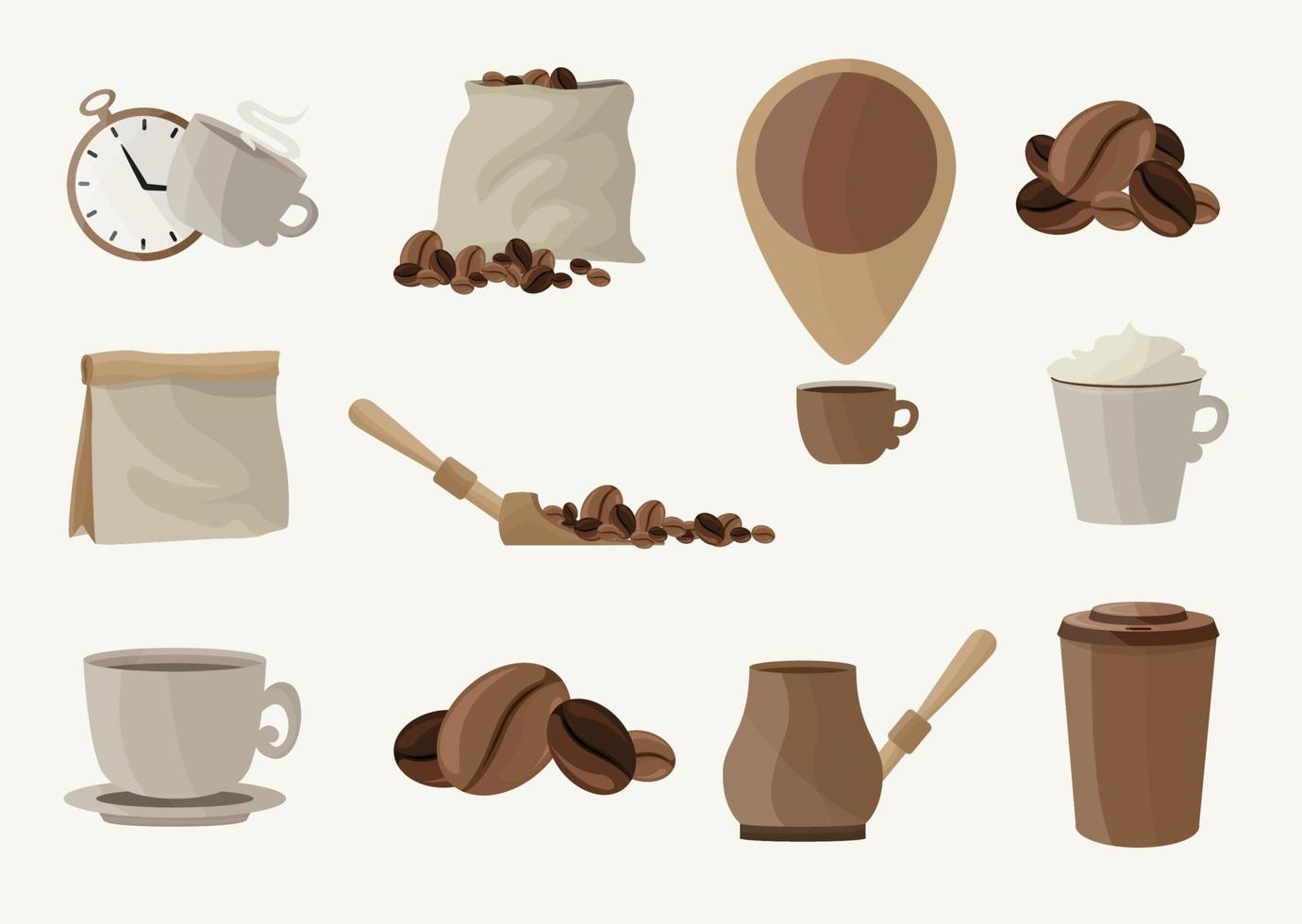 grote reeks koffie-elementen voor uw ontwerp vector